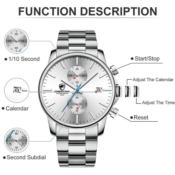 GOLDEN HOUR Men's Black Stainless Steel Chronograph Quartz Watch Waterproof - Picture 3 of 8